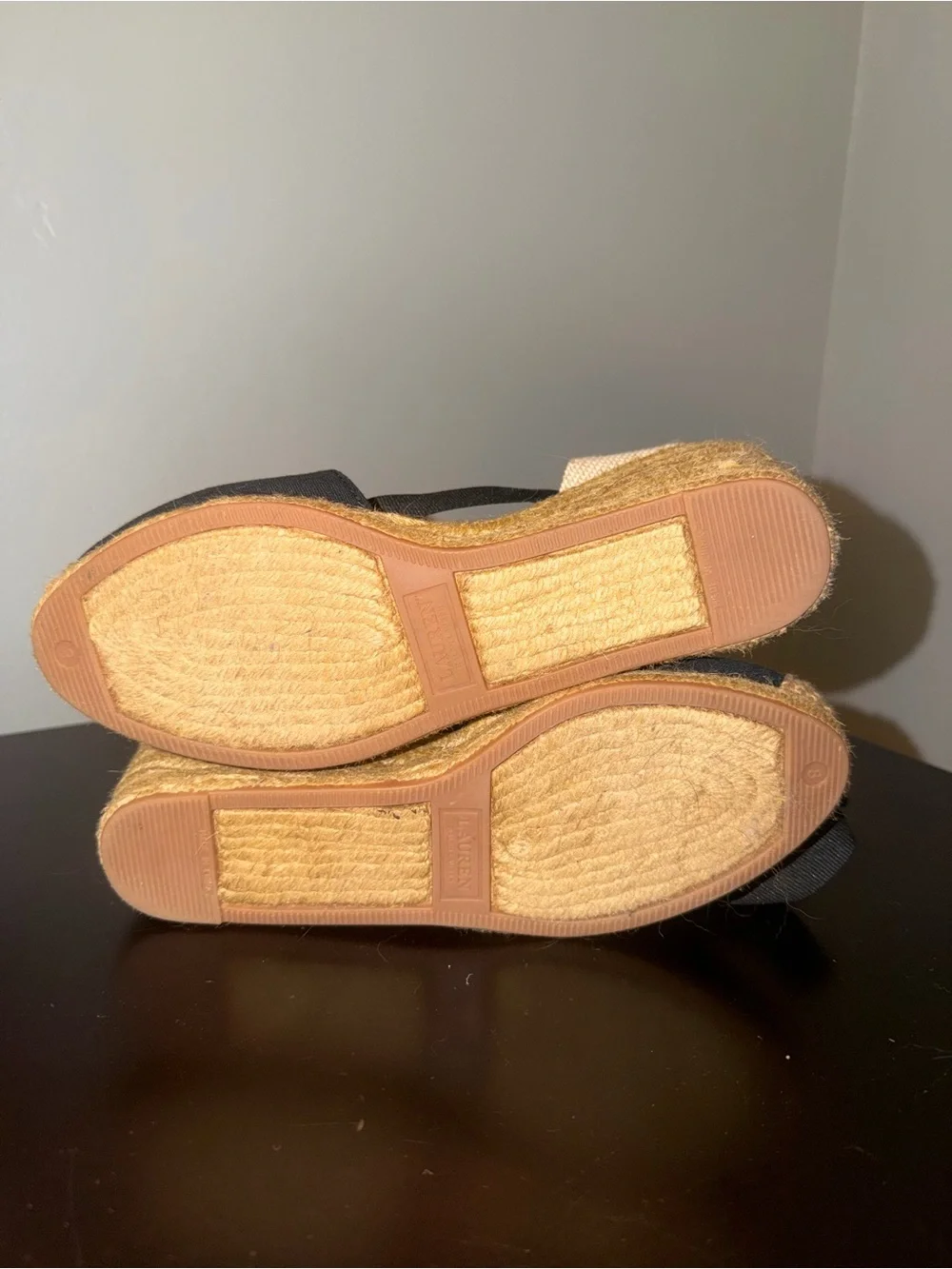 Ralph Lauren Black Canvas Espadrille Wedges with Bow and Ankle Ties